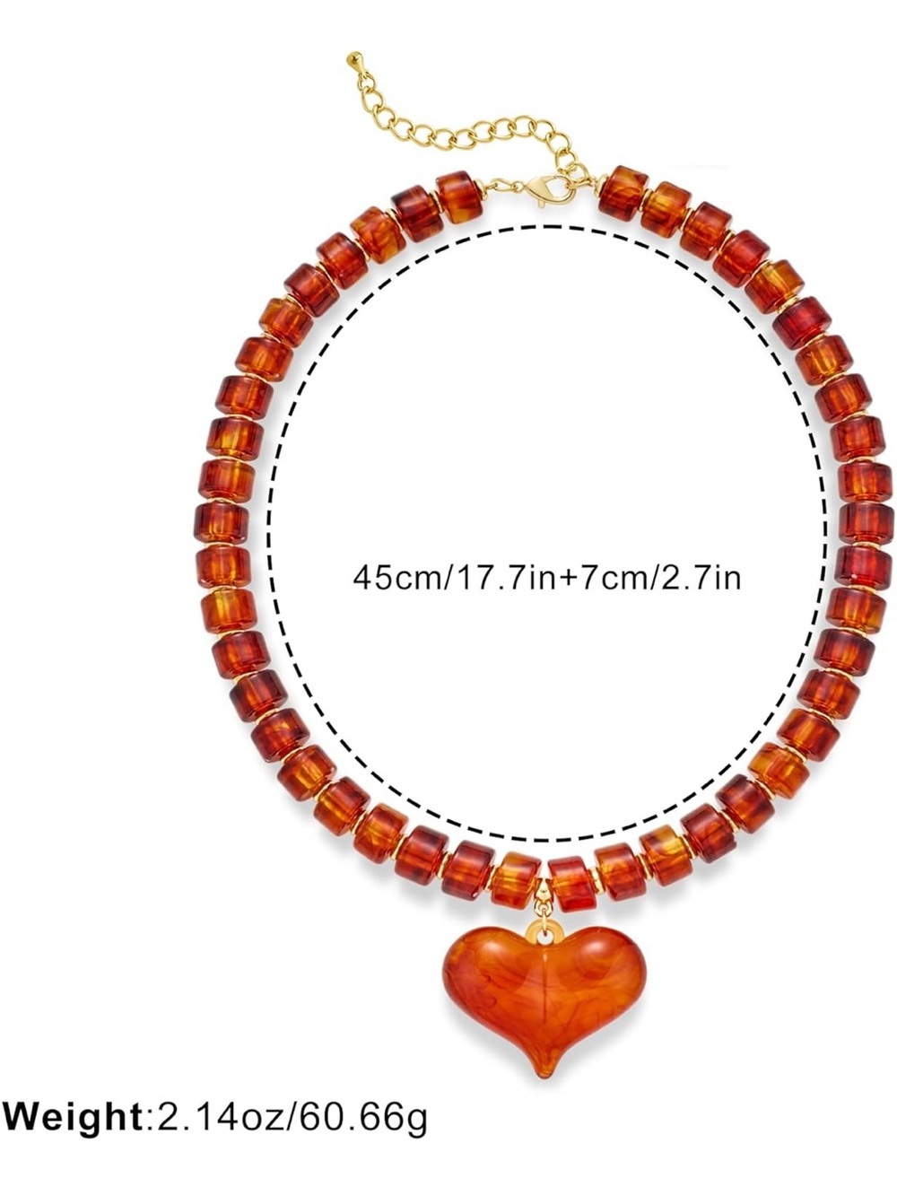 Amber Beaded Necklace With Heart Pendant NEW - Picture 5 of 6